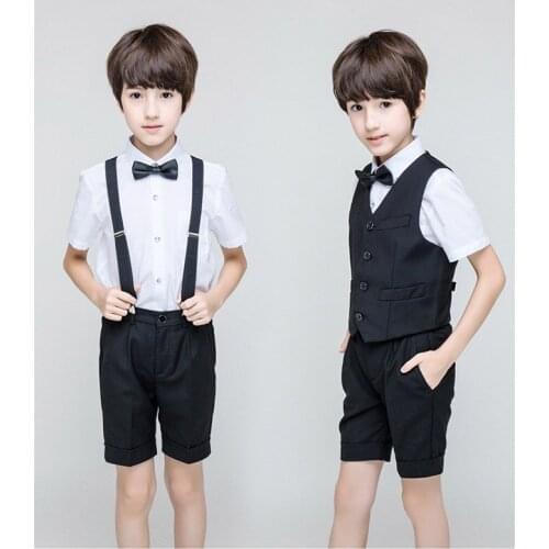 Summer Teen Boys Suit Blazers British Wind Childrens Boys Suits Gentleman Vest Shorts Kids Formal Short Sleeves Wedding Suits
