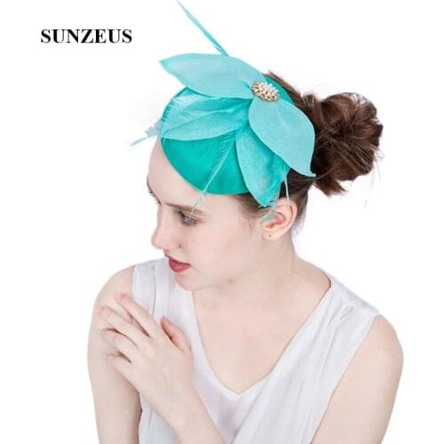 Linen Leaves Bridal Hats Turquoise Girls Party Hair Accessories with Hair Pins Feathers Fascinatros sombrero boda azul SH71
