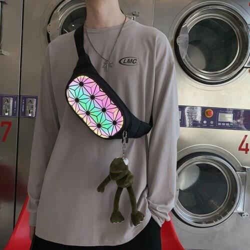 2021 Fashion Luminous Waist Bags For Women Fanny Packs Belt Bag Luxury Brand Leather Chest Handbag Geometry Waist Packs With Toy