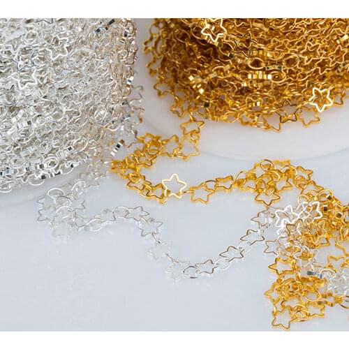 1 Meter 5mm Hollow Five-Pointed Star Metal Copper Chains Handmade Necklace Bracelet Earring Pendant Jewelry Craft DIY Accessory