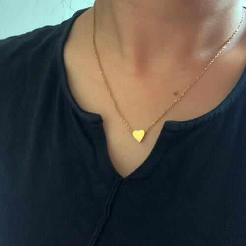 Lovely Gold Color Heart Pendant Necklace Women Men Simple Trendy Stainless Steel Chain Choker Charm Necklaces