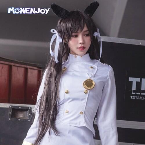 Monenjoy Azur Lane IJN Atago Cosplay Wig Black Long Straight Cos Hair