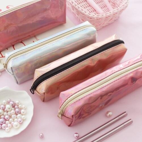 Square Beauty Life Colorful PU Large Capacity Pencil Bag Stationery Storage Organizer Case School Supply