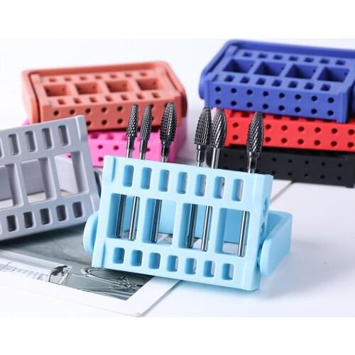 16 Holes Nail Drii Bit Holder Display Stand with Bracket, Plastic Grinding Head Holder Storage Organizer Nail Art Tool, 7 Colors