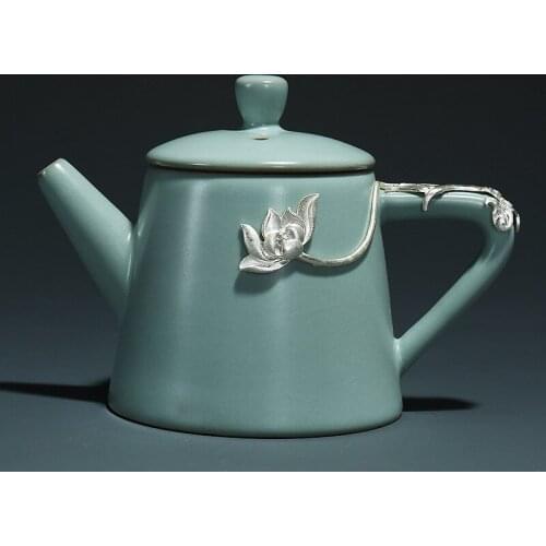 Ru kiln silverware teapot ceramic gilt silver single teapot large kung fu tea pot