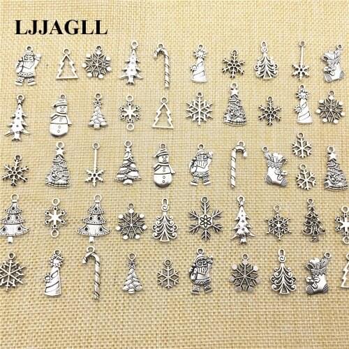 Tibetan Silver 20pcs Mixed Types Necklace Christmas Charms Trees Snowflakes Santa Claus Pendants Fit Diy Jewelry Findings Make