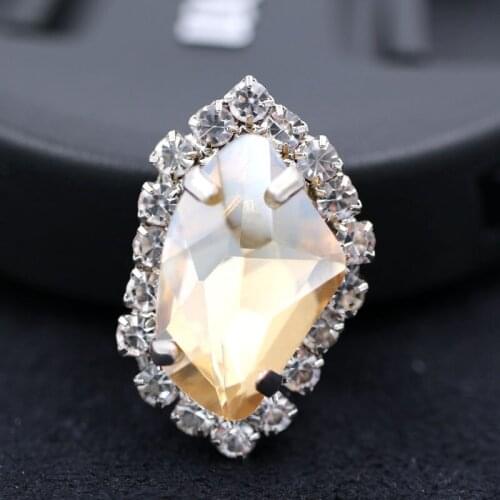 High quality K9 Champagne glass rhinestones sew on sliver base crystal button with claw diy wedding decoration/clothing