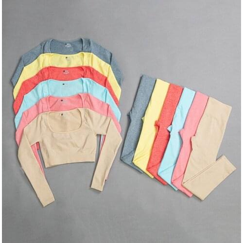 2 Piece Women Gym Clothing Female High Waist Seamless Leggings Tracksuit Fitness Breathable Soft Suit Long Sleeve Top Yoga Set