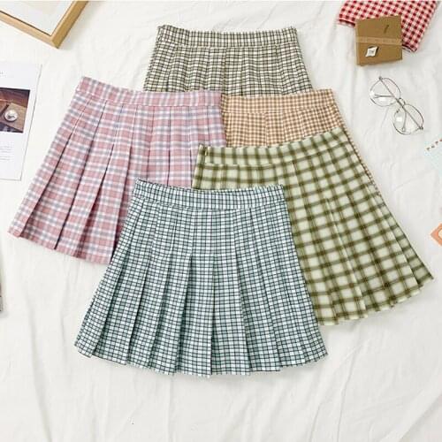 Women Mini Pleated Skirt Ladies Preppy Style Sweet Harajuku Korean Summer High Waist A-Line Plaid Skirts Casual Streetwear