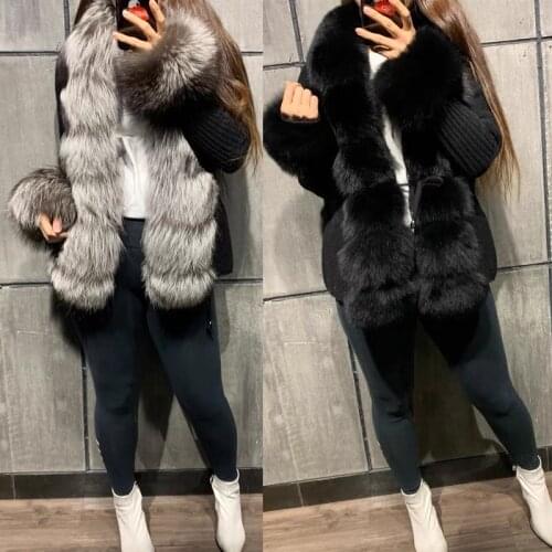 Ladies Fine Wool Winter Jacket Cashmere Warm Wool Clothing Knitted Fox Fur Sweater Fashion Casual European Street Style