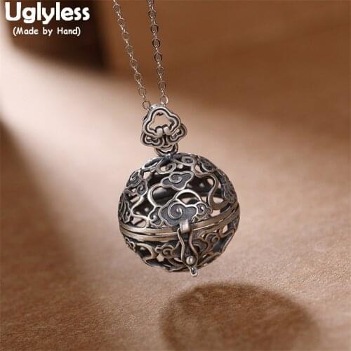 Uglyless Taken as a Sachet Hollow Opening Balls Pendants for Women Thai Silver Clouds Box Necklaces NO Chains 925 Silver Jewelry