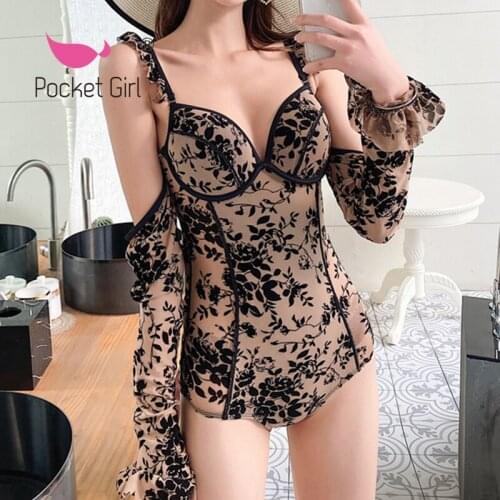 Pocket Girl 2021 Sexy Lace One Piece Swimsuit Women Swimwear Monokini Push Up Swim Suit Trikini Pad Bathing Suit Embroidery