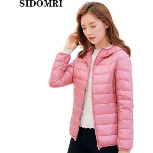 Womens Down jacket in autumn and winter leisure white duck down feather hooded large size hooded ultra-thin and light