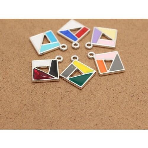10pcs 28x24mm Alloy Hollow Square Enamel Charms Mix Colors Geometric Earrings Keychain Necklace Pendant Diy Jewelry Accessory