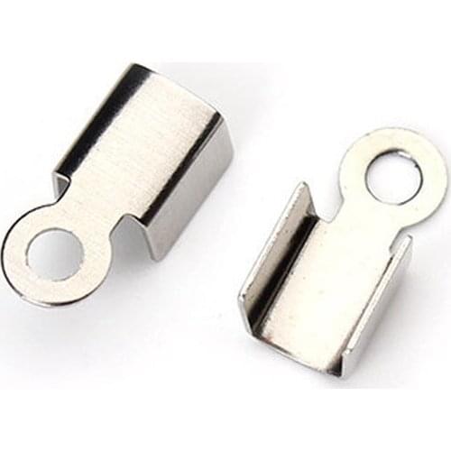100Pcs/lot Silver Stainless Steel Cord Crimp End Caps Buckle Tips Necklace Bracelet Connectors Clasp Hooks 9.5x4.5mm