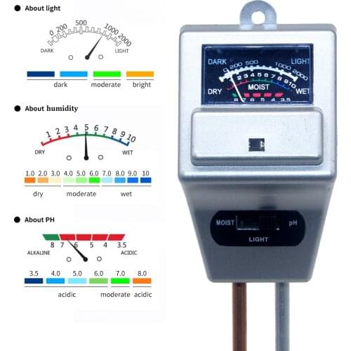 3 in 1 Soil Moisture Sunlight PH Meter Hygrometer Digital Tester For Plants Flowers Acidity Moisture Measurement Garden Tool