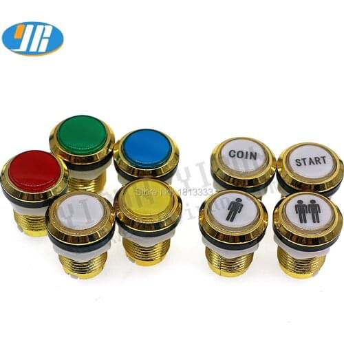 33mm arcade push button 5V 12V Chrome gold push button illuminated button switch 1P 2P START COIN Logo for Arcade DIY Joystick