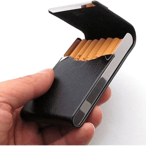 7 Cigarette ) Fashion PU Cigarette Case Metal Stent Cigarette Cigar Box Mens Container Smoking Cigarette Accessories Gift