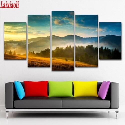 Full Round /Square Diamond Painting Diamond Embroidery Colorful Clouds and foggy mountains tree Landscape 5D Cross Stitch Mosaic