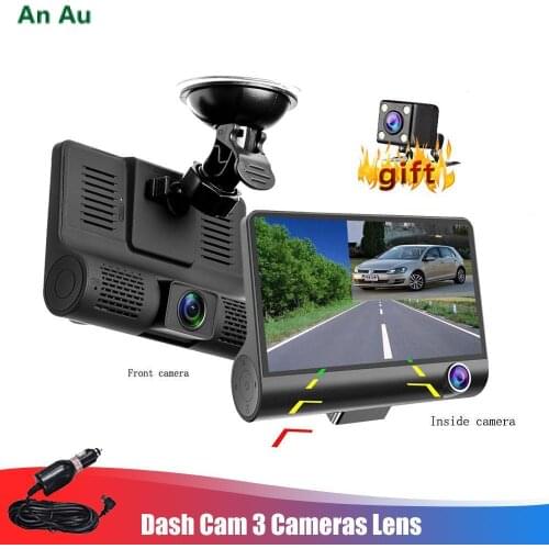 4'' Three Way Car DVR FHD Three Lens Video Recorder Camera 170 Wide Angle Dash Cam G-Sensor and Night Vision Camcorder New