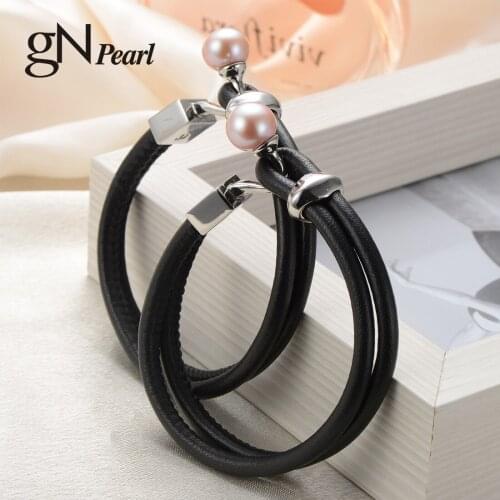 GN Pearl Leather Rope Bracelets 18cm 19cm gNPearl Genuien 10-11mm Natural Freshwater Pearl Fine Jewelry for Women Gifts