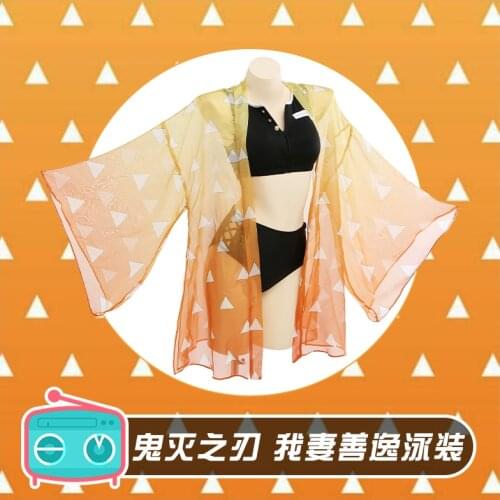 Demon Slayer Kimetsu no Yaiba Agatsuma Zenitsu Lovely Bikini Swimsuit Swimwear Summer Suit Cosplay Costume Halloween Carnival Pa