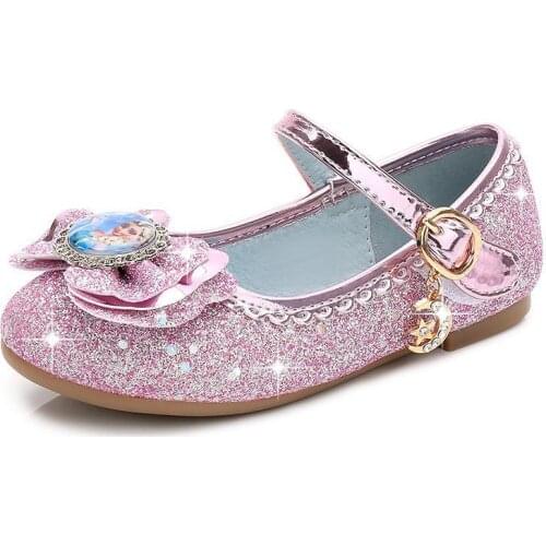 Kids Girls Wedding Dress Shoes Children Princess Shoes Bowtie Purple Leather Shoes For Girls Casual Shoes Flat