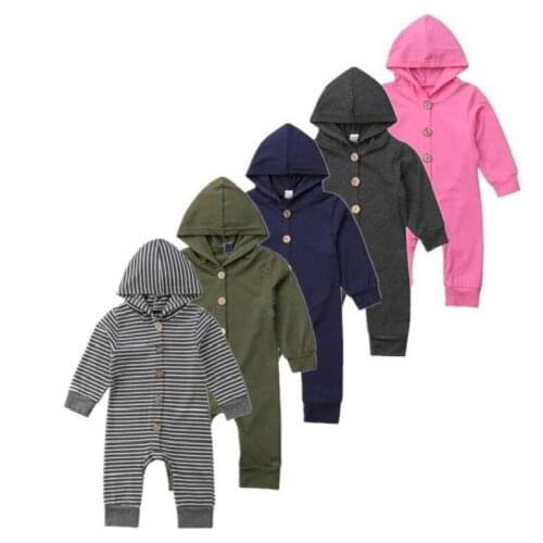Toddler Infant Baby Boy Girl Kids Cotton Hooded Romper Jumpsuit Clothes Outfit 5 Colour Size 0-24M