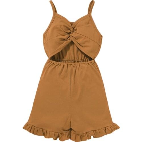 2-6Years Baby Sleeveless O-neck Short Romper Girls Floral Print/Solid Color Elastic Waist Sling Jumpsuit