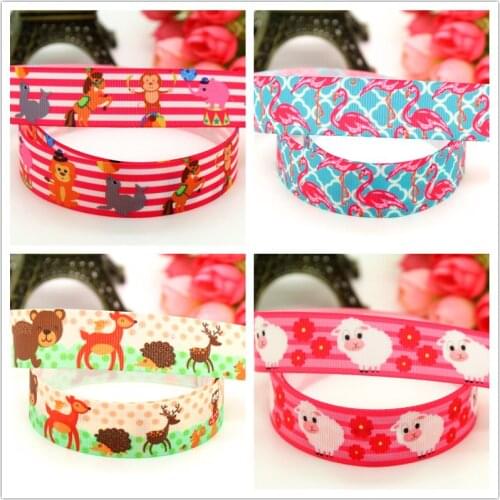DHK 7/8'' Free shipping circus flamingo animals sheep printed grosgrain ribbon hairbow headwear decoration wholesale 22mm S621