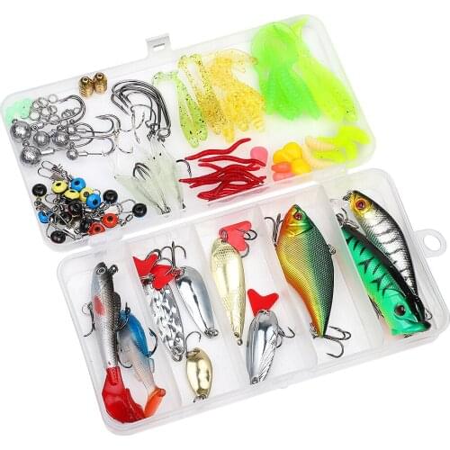 DONQL Mixed Minnow Crankbait Metal Spoon Soft Lure Fishing Baits Kit Fishing Lure Set With Box Fishing Hooks Accessories