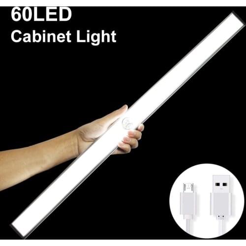 24 40 60 LED Closet Light USB Rechargeable Under Cabinet Lightening Stick-on Motion Sensor Wardrobe Light with Magnetic Strip