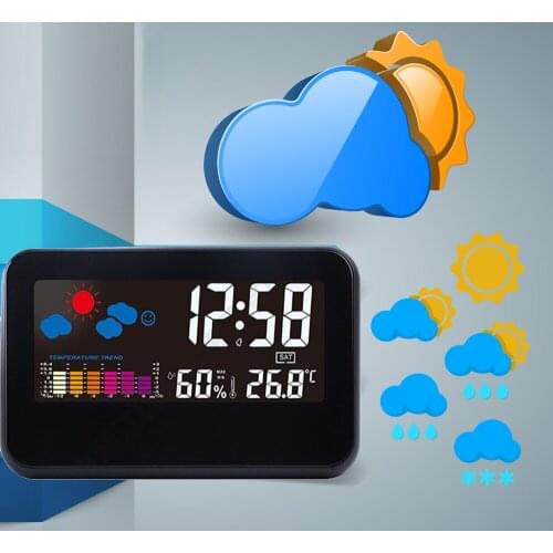 2618T Big Color Screen Hygrometer Weather Time Date Display Alarm Clock Multifunction Voice Control Temperature Humidity Meter