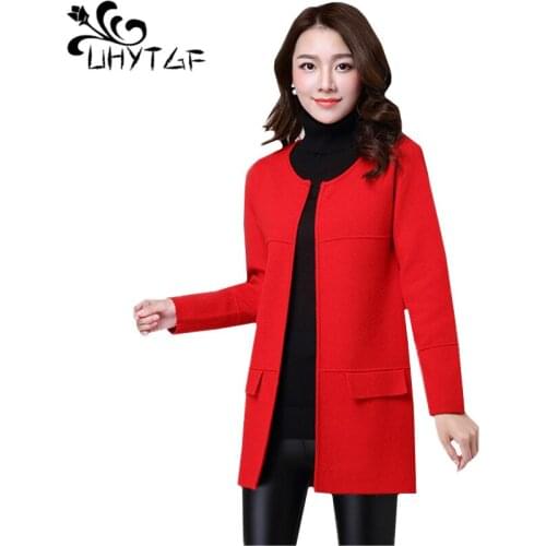 UHYTGF Womens cardigans thin sweater coat Long sleeve round neck Knitted cardigan spring autumn sweater Female long cardigan 260