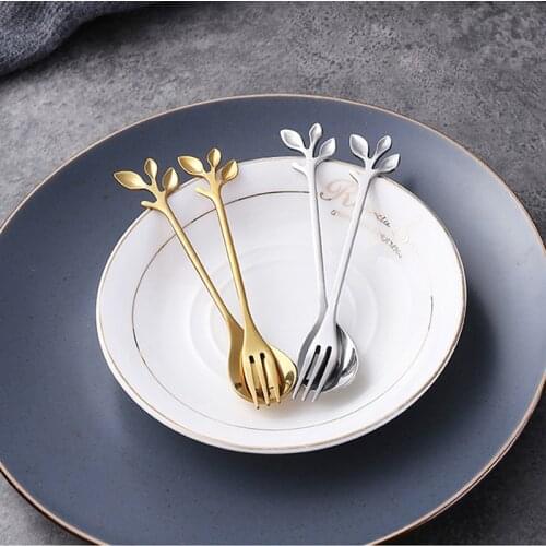 Coffee Teaspoons Fork Creative Stainless Steel Spoon Branch Leaves Spoon Fork Coffee Spoon Home Kitchen Tableware Decoration