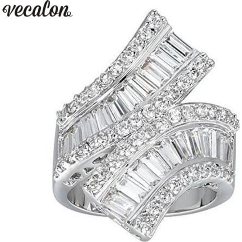 Vecalon Princess 925 Sterling Silver Cross ring 5A Zircon Cz Engagement wedding Band rings for women Bridal Finger Jewelry
