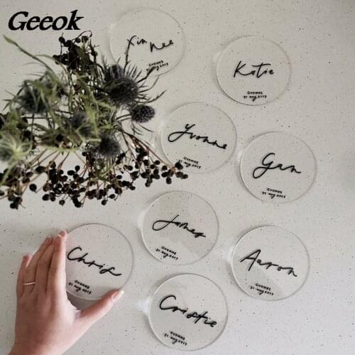 Round Acrylic Clear Cards Perspex Blank Name Place Sign Plain Tiles Custom Size With Hole For Wedding Invitation Greeting Events