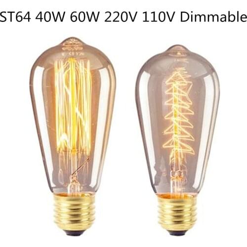 6PCS Retro Edison Bulbs Light AC 220V 110V E27 40W 60W 2300K Dimmable Vintage ST64 Christmas tree Incandescent Lamp Edison Lamp