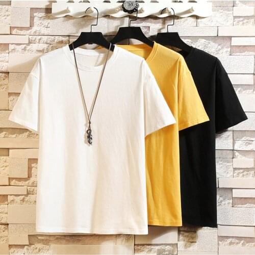 Summer New Mens Solid Color Loose T-shirt Young Students Mens Short-Sleeved T-shirt Hot Sale High Quality Fashion