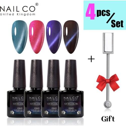 NAILCO 10ml 4pcs Magnetic Gel Nail Polish CatEye Nail Art UV Semi-permanent Holographics Laser Glitter Varnish For Professionals
