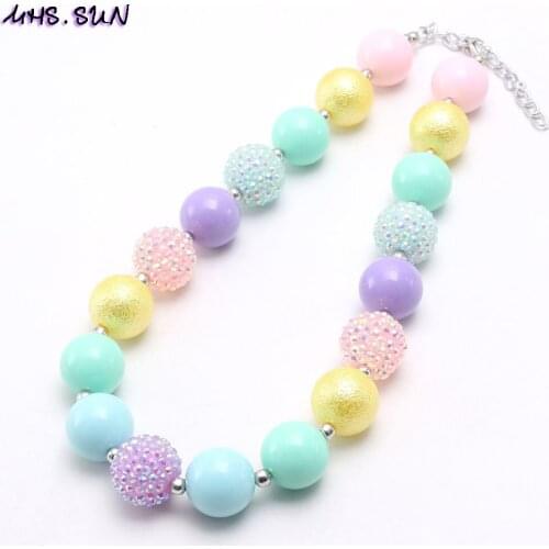 MHS.SUN New candy color fashion baby chunky bubblegum handmade girls kids diy rhinestone beads necklace jewelry for child gift