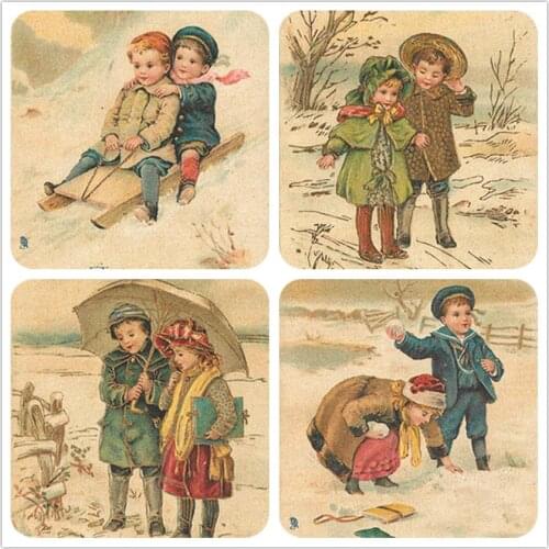 Cute Children Series 20CMX4PCS Assorted Cotton Linen Printed Quilt Fabric DIY Sewing Patchwork Home Textile Decoration