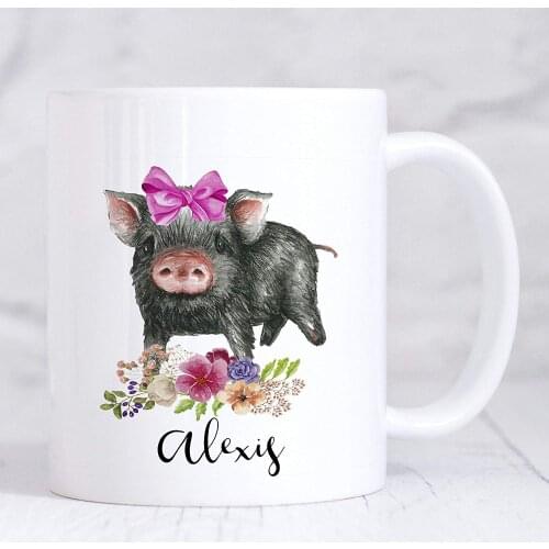Cute Pig With Pink Bow Personalized Coffee Mug Gift for Mom 11oz