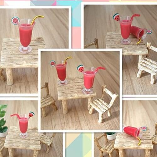 DIY Miniature Dollhouse Watermelon Juice with Straw 1:12 Doll Dollhouse Kitchen Accessories Cups