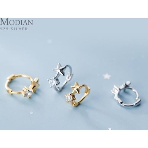 Modian Real 925 Sterling Silver Clear CZ Simple Tiny Star Hoop Earrings for Women Girl Fashion Earrings Korea Style Fine Jewelry