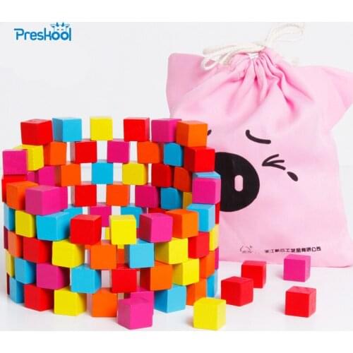 Montessori Kids Toy Pig Bag Wood Cube Blocks 100 Pcs Intelligent Multicolor Preschool Brinquedos Juguets