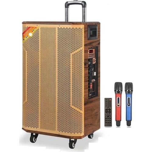 Big Power DJ Bass Subwoofer With USB TF TWS FM BT MIC ECHO Guitar Port Gunfire Cheers function 15 Inch Wooden Trolley Speaker