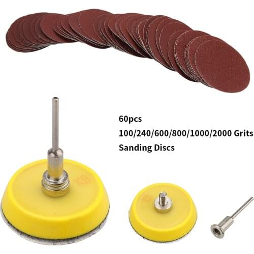 60pcs Sanding Disc Set 2inch 50mm+ Loop Sanding Pad with 3mm Shank For Polishing Cleaning Tools 100/240/600/800/1000/2000 Grits