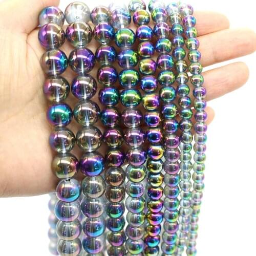 Oameusa Natural Round Black Electroplated Crystal Beads Loose Beads For Jewelry Making Spacer Beads Accessories Diy Make