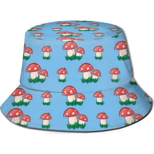 NOISYDESIGNS New Unisex Bucket Hats Women Summer Sunscreen Hat Mushroom Pattern Sunbonnet Outdoor Fisherman Hat Beach Cap Blue